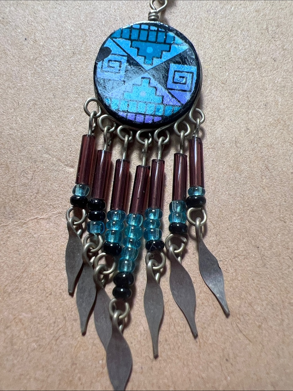 Handcrafted Blue and Teal Tribal Drop Earrings - Women's Jewelry - Picture 2 of 5